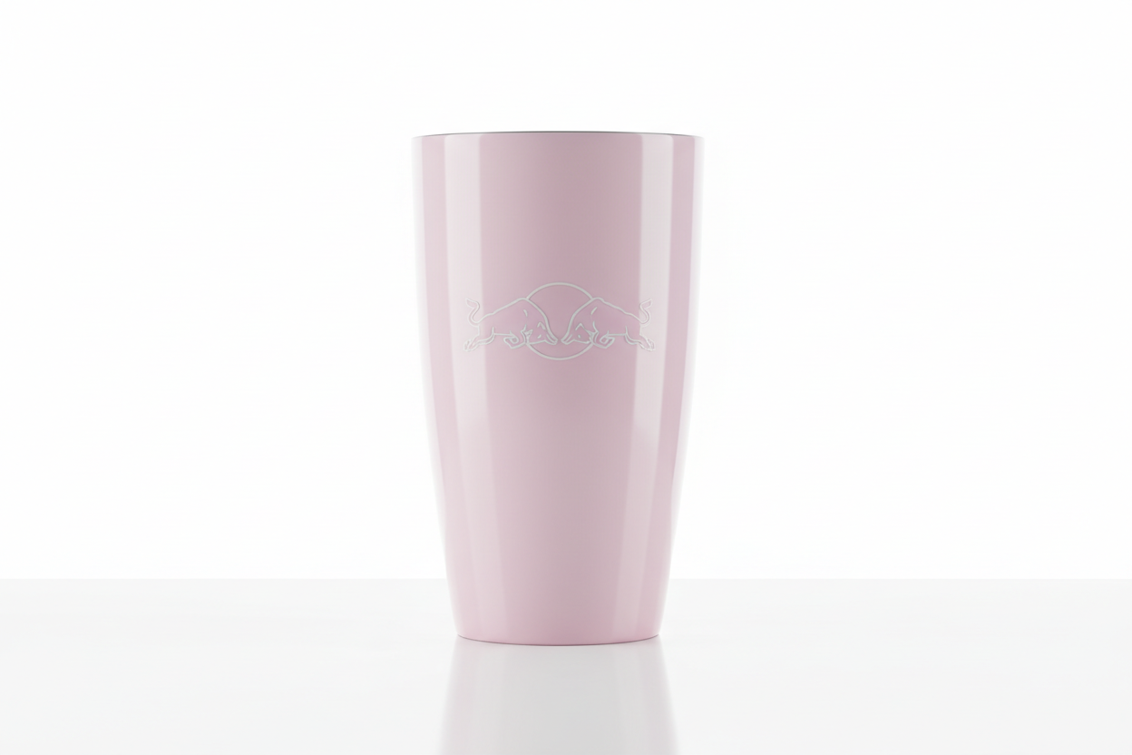 THE REDBULL CUP WITH A LIGHT PINK COLOR VARIATION